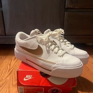 Nike Women's White and Bronze Sneakers